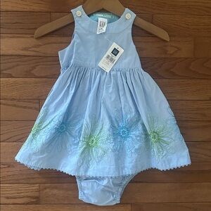 👶🏻 NWT BABY GAP Dress with bloomers blue green embroidered size 6-12 months new